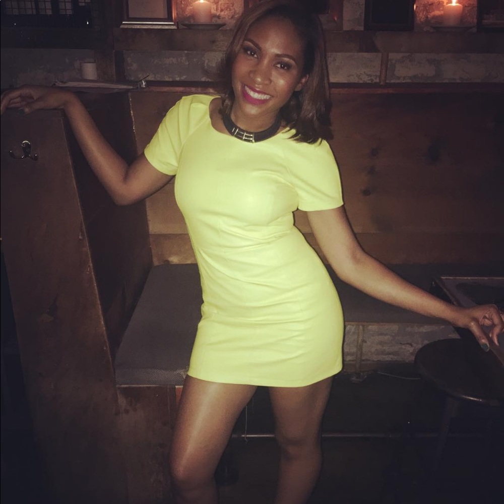 Armani Exchange faux leather yellow dress W size 6